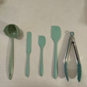Set Of Five Nordic Green Silicone Kitchen Utensils